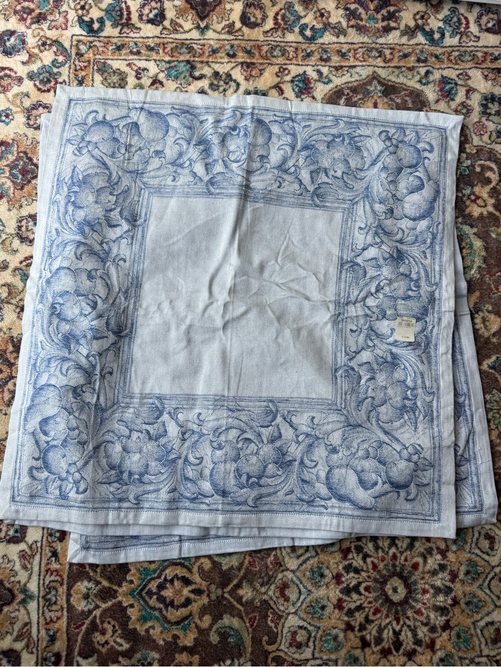 Vintage Williams Sonoma Blue Botanical Fruit Damask Jacquard Placemats/Napkins